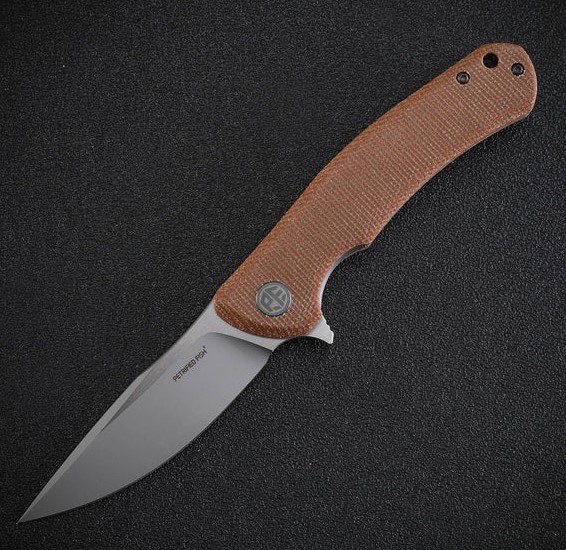 Petrified Fish Warrior Folding Knife, K110 Beadblast Blade, Micarta Khaki, 949KM